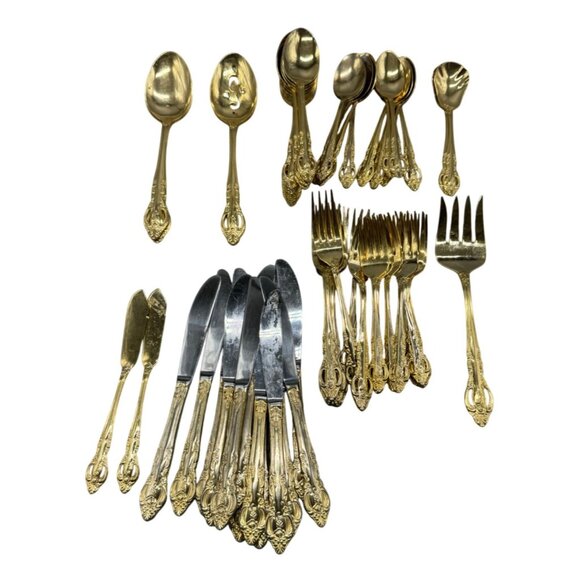 Gold Plated Flatware Set - 72 Pieces - Ornate Design forks spoons knifes READ - Picture 1 of 13